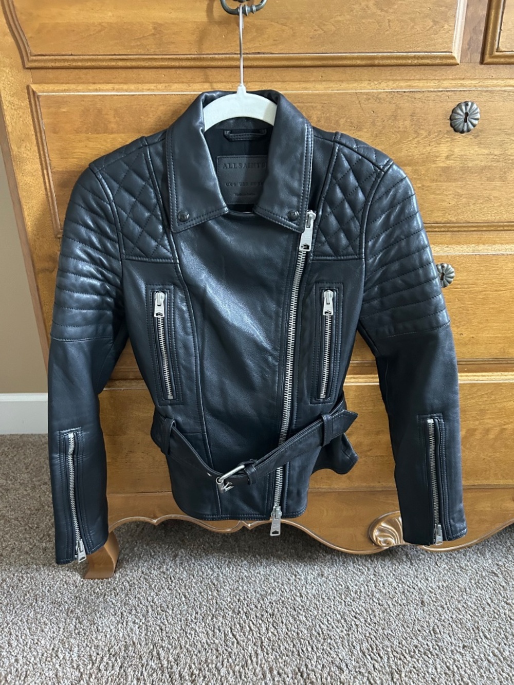 AllSaints Bryden Black Leather Biker Jacket - US2/UK6/EU34
